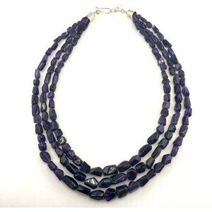 Jay King Necklace Amethyst Triple Strand Purple Gemstone Bead Sterling 925 DTR